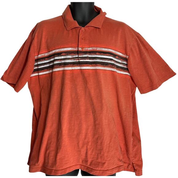 Junction West Polo Shirt Men XXL Rust Orange Striped Short Sleeve 100% Cotton - Picture 1 of 5